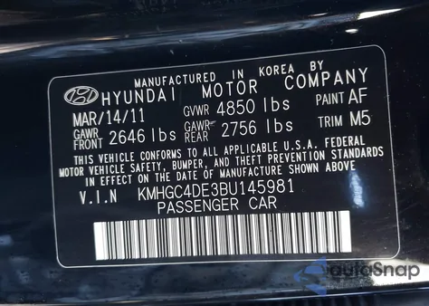 2011 Hyundai Genesis 3.8 from USA, damaged, VIN KMHGC4DE3BU145981
